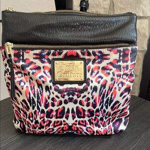Juicy Couture Black Leather and Hot Pink/Blue Shoulder Bag/Crossbody.